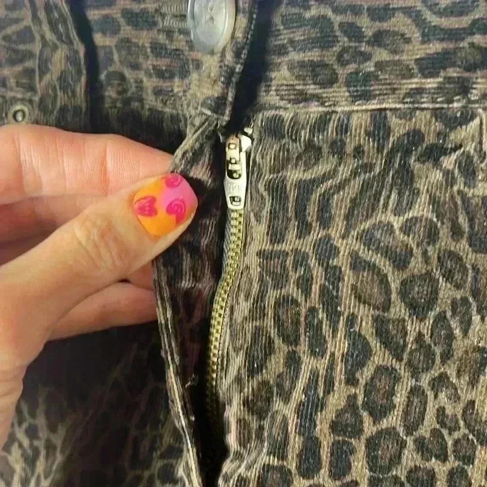 Ann Taylor Corduroy Leopard Print Stretch Pencil Skirt Size 6 Brown & Black